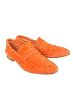 M.Gemi The Sacca Donna Tangerine Orange Suede Penny Loafers, Beautiful Size 40.5